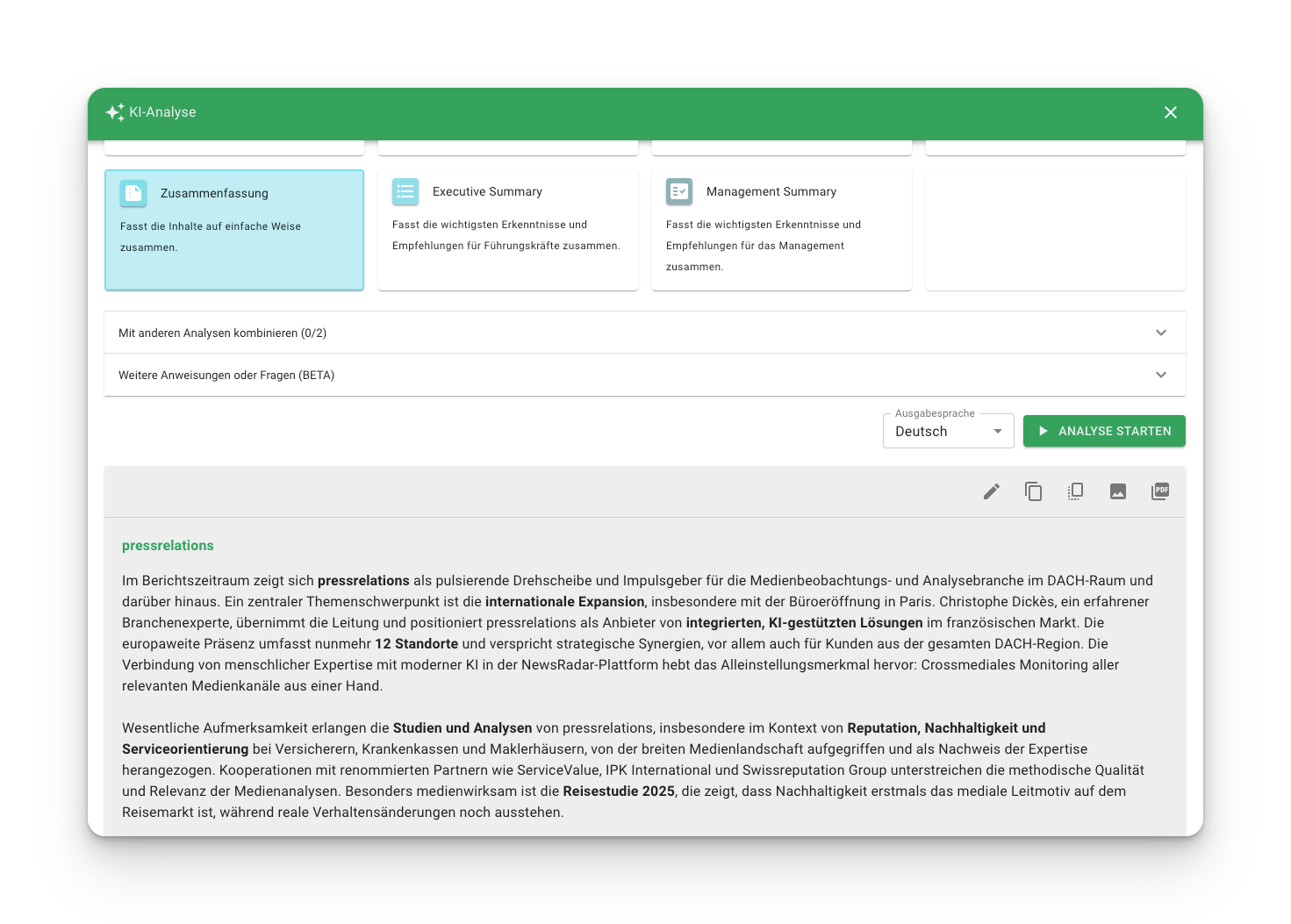 Zusammenfassung der wichtigsten Insights von Medienberichterstattung für die Medienanalyse