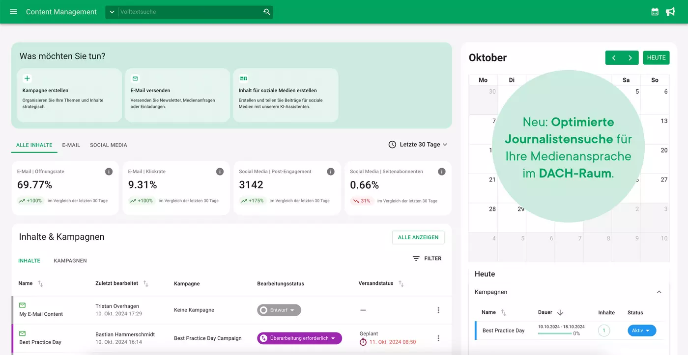 ContentDesk | Übersicht Ihrer PR-Kommunikation | Jetzt neu mit optimierter Journalistensuche im DACH-Raum