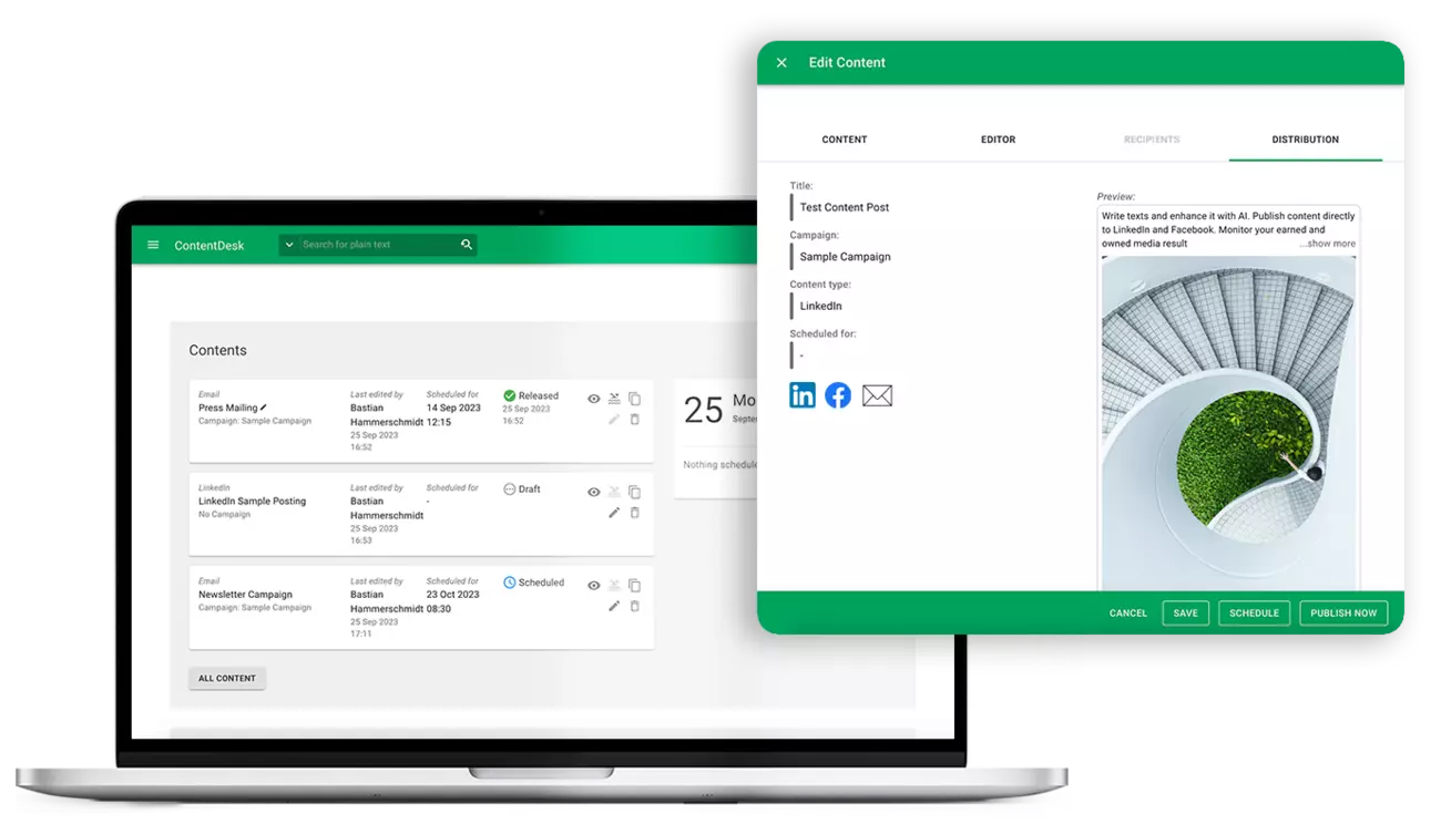Content Creation and Distribution | pressrelations Screenshot: Content Creation and Distribution with ContentDesk in NewsRadar®