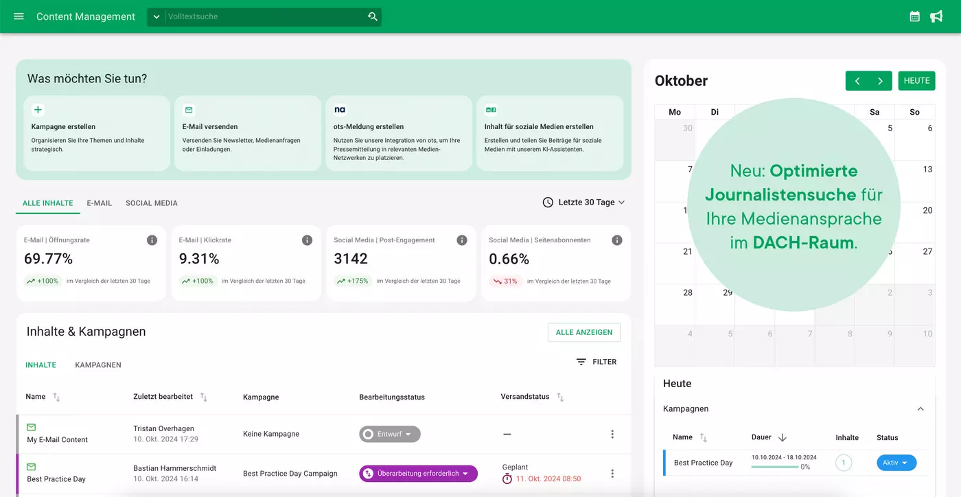 ContentDesk | Übersicht Ihrer PR-Kommunikation | Jetzt neu mit optimierter Journalistensuche im DACH-Raum