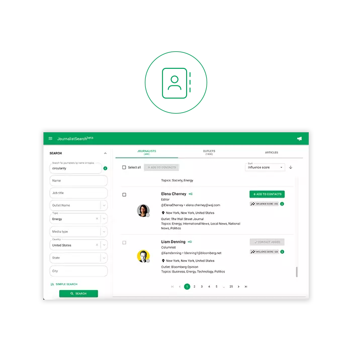 Journalist Search | pressrelations Screenshot: Journalist Search in NewsRadar®