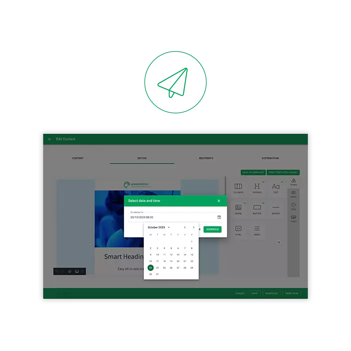 Schedule and Publish | pressrelations Screenshot: Schedule and Publish with ContentDesk