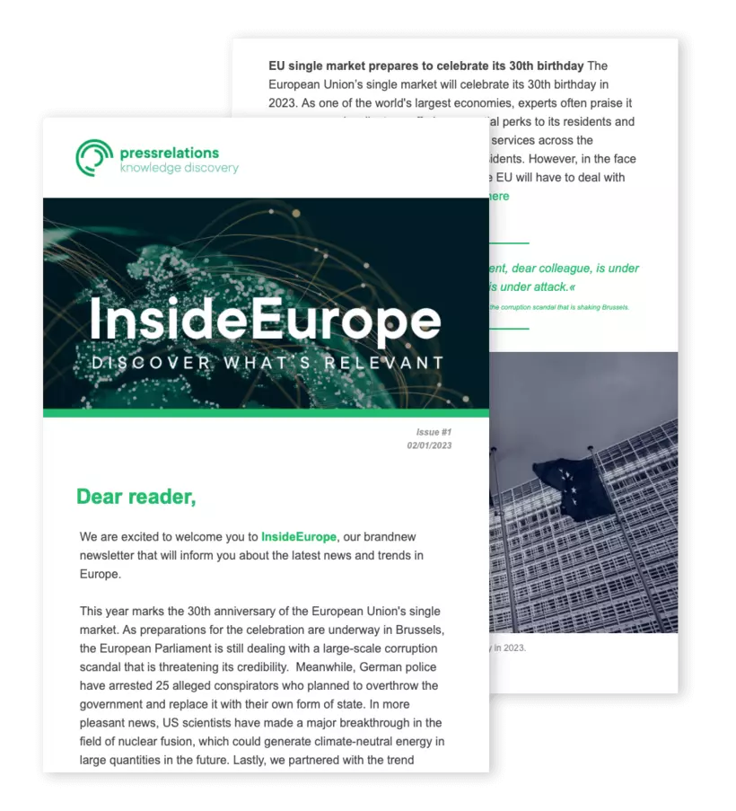InsideEurope Newsletter | pressrelations Vorschau vom InsideEurope Newsletter